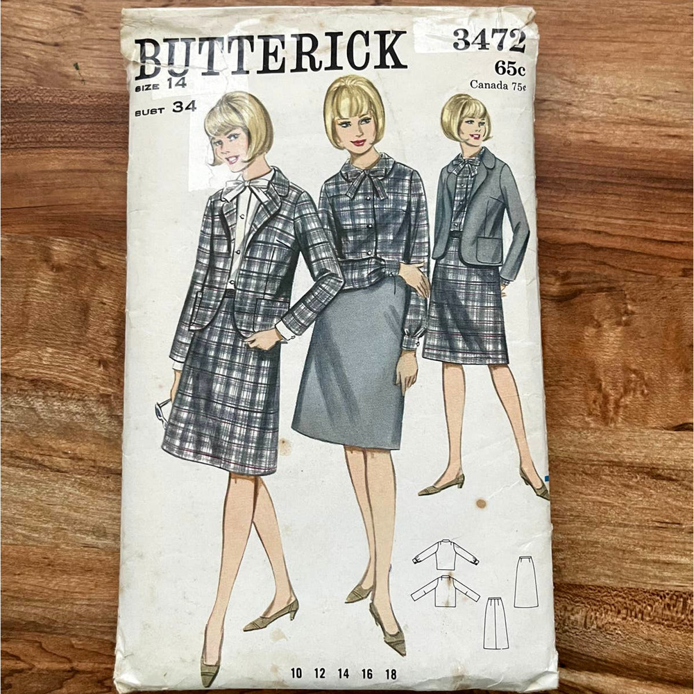 Vintage 1960s Butterick 3472 Sewing Pattern Size SM 14 Jacket Shirt Top COMPLETE